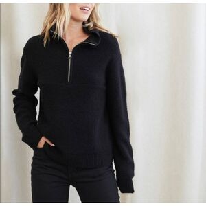 Jenni Kayne Merino Boucle Half Zip In Black Sz XS